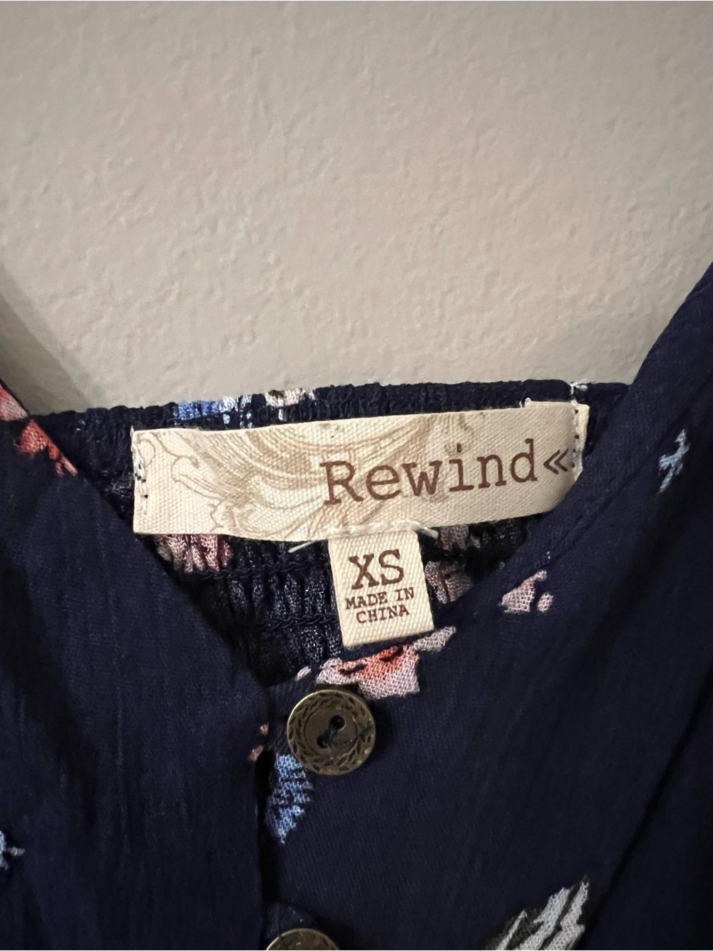 Rewind Navy Floral Button-Front Tie Waist Top - Picture 4 of 5